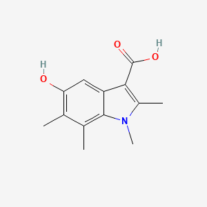 molecular formula C13H15NO3 B13263372 5-Hydroxy-1,2,6,7-tetramethyl-1H-indole-3-carboxylic acid 