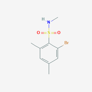 molecular formula C9H12BrNO2S B13263417 2-Bromo-N,4,6-trimethylbenzene-1-sulfonamide 