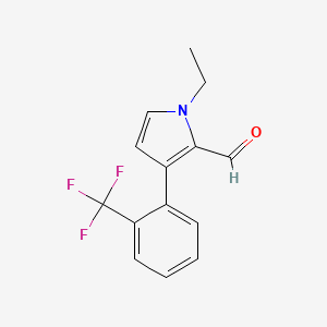 molecular formula C14H12F3NO B13263419 1-Ethyl-3-[2-(trifluoromethyl)phenyl]-1H-pyrrole-2-carbaldehyde 