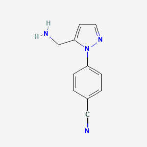molecular formula C11H10N4 B13263552 4-[5-(Aminomethyl)-1H-pyrazol-1-yl]benzonitrile 