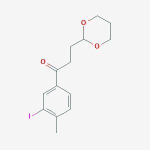 molecular formula C14H17IO3 B1326366 3-(1,3-Dioxan-2-YL)-3'-iodo-4'-methylpropiophenone CAS No. 898757-13-6
