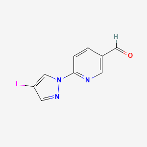 molecular formula C9H6IN3O B13263699 6-(4-Iodo-1H-pyrazol-1-YL)pyridine-3-carbaldehyde 