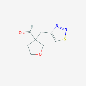 molecular formula C8H10N2O2S B13263721 3-(1,2,3-Thiadiazol-4-ylmethyl)oxolane-3-carbaldehyde 