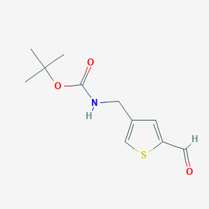 molecular formula C11H15NO3S B13263955 tert-Butyl N-[(5-formylthiophen-3-yl)methyl]carbamate 