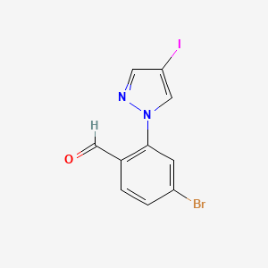 molecular formula C10H6BrIN2O B13264032 4-Bromo-2-(4-iodo-1H-pyrazol-1-yl)benzaldehyde 