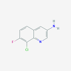 molecular formula C9H6ClFN2 B13264137 8-Chloro-7-fluoroquinolin-3-amine 