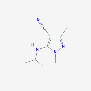 molecular formula C9H14N4 B13264207 1,3-dimethyl-5-[(propan-2-yl)amino]-1H-pyrazole-4-carbonitrile 