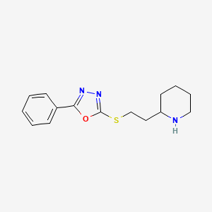 molecular formula C15H19N3OS B13264393 2-{2-[(5-Phenyl-1,3,4-oxadiazol-2-yl)sulfanyl]ethyl}piperidine 