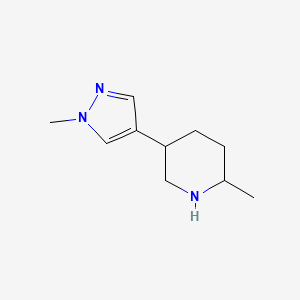 molecular formula C10H17N3 B13264569 2-Methyl-5-(1-methyl-1H-pyrazol-4-yl)piperidine 