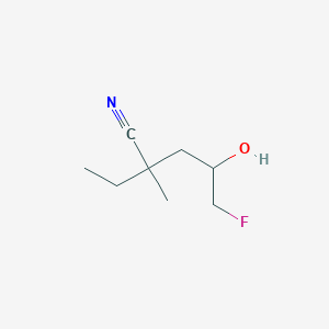 molecular formula C8H14FNO B13264656 2-Ethyl-5-fluoro-4-hydroxy-2-methylpentanenitrile 