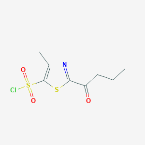 molecular formula C8H10ClNO3S2 B13264734 2-Butanoyl-4-methyl-1,3-thiazole-5-sulfonyl chloride 
