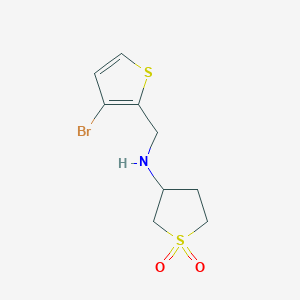molecular formula C9H12BrNO2S2 B13264899 3-(((3-Bromothiophen-2-yl)methyl)amino)tetrahydrothiophene 1,1-dioxide 