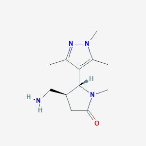 molecular formula C12H20N4O B13265072 (4S,5R)-4-(Aminomethyl)-1-methyl-5-(trimethyl-1H-pyrazol-4-yl)pyrrolidin-2-one 