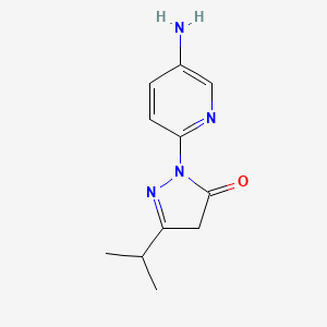 molecular formula C11H14N4O B13265161 1-(5-Aminopyridin-2-YL)-3-(propan-2-YL)-4,5-dihydro-1H-pyrazol-5-one 