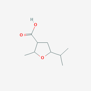 molecular formula C9H16O3 B13265178 2-Methyl-5-(propan-2-yl)oxolane-3-carboxylic acid 