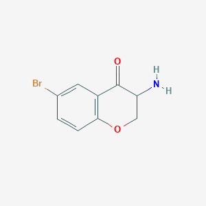 molecular formula C9H8BrNO2 B13265206 3-Amino-6-bromo-3,4-dihydro-2H-1-benzopyran-4-one 