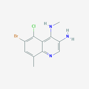 molecular formula C11H11BrClN3 B13265316 6-Bromo-5-chloro-N4,8-dimethylquinoline-3,4-diamine 