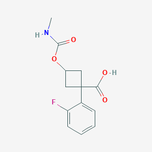 molecular formula C13H14FNO4 B13265329 (1S,3s)-1-(2-fluorophenyl)-3-[(methylcarbamoyl)oxy]cyclobutane-1-carboxylic acid 