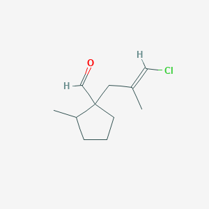 molecular formula C11H17ClO B13265585 1-(3-Chloro-2-methylprop-2-en-1-yl)-2-methylcyclopentane-1-carbaldehyde 