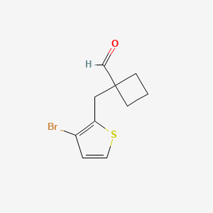 molecular formula C10H11BrOS B13265789 1-[(3-Bromothiophen-2-yl)methyl]cyclobutane-1-carbaldehyde 