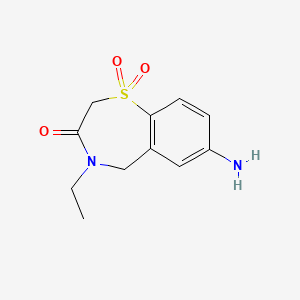 molecular formula C11H14N2O3S B13266069 7-Amino-4-ethyl-2,3,4,5-tetrahydro-1,4-benzothiazepine-1,1,3-trione 