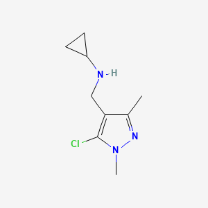 molecular formula C9H14ClN3 B13266091 N-[(5-Chloro-1,3-dimethyl-1H-pyrazol-4-yl)methyl]cyclopropanamine 