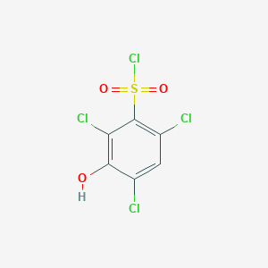 molecular formula C6H2Cl4O3S B13266135 2,4,6-Trichloro-3-hydroxybenzene-1-sulfonyl chloride 