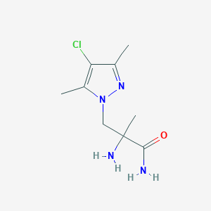 molecular formula C9H15ClN4O B13266208 2-Amino-3-(4-chloro-3,5-dimethyl-1H-pyrazol-1-YL)-2-methylpropanamide 