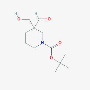 molecular formula C12H21NO4 B13266252 tert-Butyl 3-formyl-3-(hydroxymethyl)piperidine-1-carboxylate 