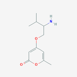 molecular formula C11H17NO3 B13266557 4-(2-Amino-3-methylbutoxy)-6-methyl-2H-pyran-2-one 