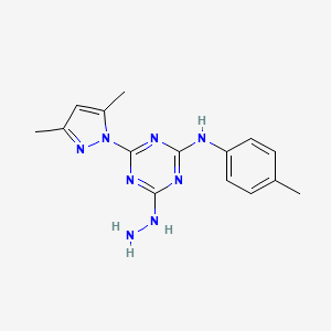 molecular formula C15H18N8 B1326664 4-(3,5-dimethyl-1H-pyrazol-1-yl)-6-hydrazino-N-(4-methylphenyl)-1,3,5-triazin-2-amine CAS No. 1158287-77-4