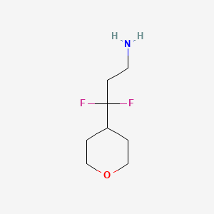 molecular formula C8H15F2NO B13266768 3,3-Difluoro-3-(oxan-4-yl)propan-1-amine 