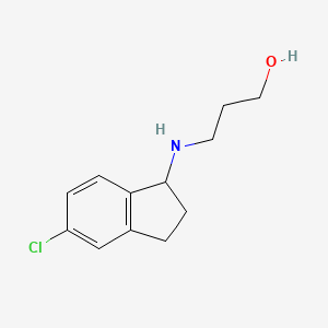 molecular formula C12H16ClNO B13266799 3-[(5-Chloro-2,3-dihydro-1H-inden-1-yl)amino]propan-1-ol 