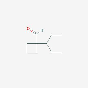 molecular formula C10H18O B13266935 1-(Pentan-3-yl)cyclobutane-1-carbaldehyde 