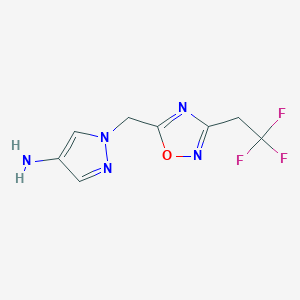 molecular formula C8H8F3N5O B13266965 1-{[3-(2,2,2-trifluoroethyl)-1,2,4-oxadiazol-5-yl]methyl}-1H-pyrazol-4-amine 