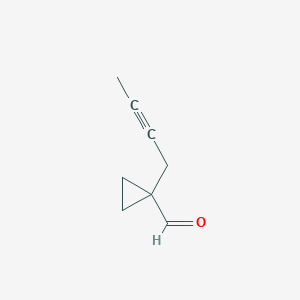 molecular formula C8H10O B13266997 1-(But-2-yn-1-yl)cyclopropane-1-carbaldehyde 