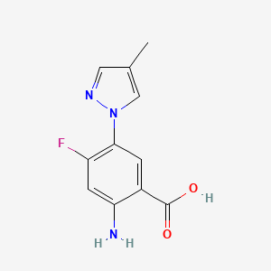 molecular formula C11H10FN3O2 B13267068 2-Amino-4-fluoro-5-(4-methyl-1H-pyrazol-1-yl)benzoic acid 