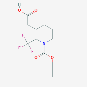 molecular formula C13H20F3NO4 B13267208 2-{1-[(Tert-butoxy)carbonyl]-2-(trifluoromethyl)piperidin-3-yl}acetic acid 