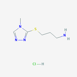 molecular formula C6H13ClN4S B13267293 3-((4-methyl-4H-1,2,4-triazol-3-yl)thio)propan-1-amine hydrochloride 
