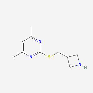 molecular formula C10H15N3S B13267300 2-{[(Azetidin-3-yl)methyl]sulfanyl}-4,6-dimethylpyrimidine 