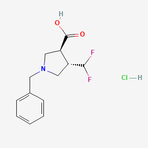 molecular formula C13H16ClF2NO2 B13267388 (3S,4S)-1-Benzyl-4-(difluoromethyl)pyrrolidine-3-carboxylic acid hydrochloride 