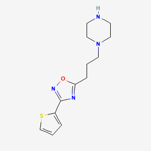 molecular formula C13H18N4OS B13267457 1-[3-(3-Thien-2-yl-1,2,4-oxadiazol-5-yl)propyl]piperazine CAS No. 874754-27-5
