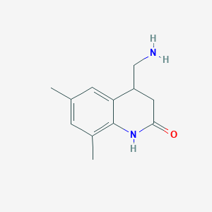molecular formula C12H16N2O B13267476 4-(Aminomethyl)-6,8-dimethyl-1,2,3,4-tetrahydroquinolin-2-one 
