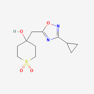 molecular formula C11H16N2O4S B13267548 4-[(3-Cyclopropyl-1,2,4-oxadiazol-5-yl)methyl]-4-hydroxy-1lambda6-thiane-1,1-dione 