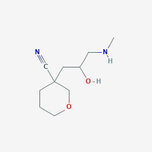 molecular formula C10H18N2O2 B13267587 3-[2-Hydroxy-3-(methylamino)propyl]oxane-3-carbonitrile 