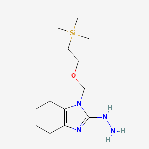 molecular formula C13H26N4OSi B13268062 2-Hydrazinyl-1-{[2-(trimethylsilyl)ethoxy]methyl}-4,5,6,7-tetrahydro-1H-1,3-benzodiazole 