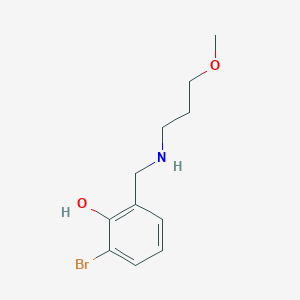 molecular formula C11H16BrNO2 B13268098 2-Bromo-6-{[(3-methoxypropyl)amino]methyl}phenol 