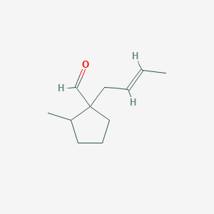 molecular formula C11H18O B13268125 1-(But-2-en-1-yl)-2-methylcyclopentane-1-carbaldehyde 