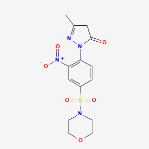 molecular formula C14H16N4O6S B13268324 3-methyl-1-[4-(morpholine-4-sulfonyl)-2-nitrophenyl]-4,5-dihydro-1H-pyrazol-5-one CAS No. 379255-00-2