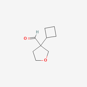 molecular formula C9H14O2 B13268481 3-Cyclobutyloxolane-3-carbaldehyde 